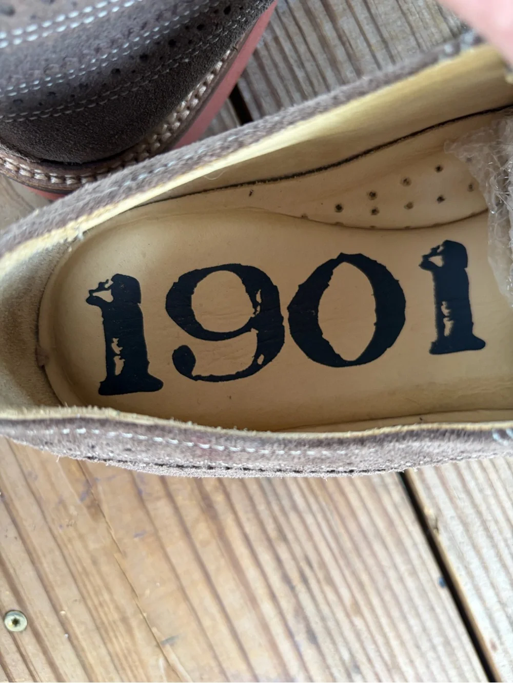 1901 Men's Suede Wingtip Oxfords in Taupe with Contrasting Sole